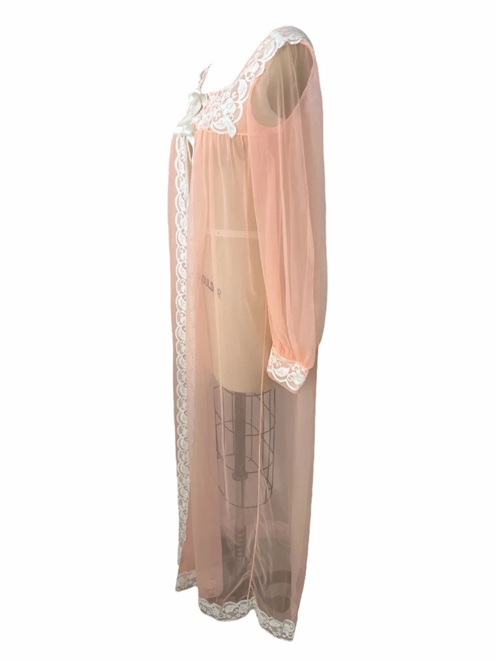 Vintage Peach Long Sleeve Nightgown with Bows